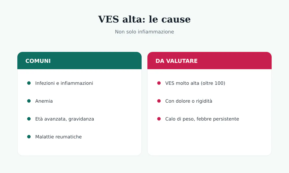 Cause della VES alta: infezioni, infiammazioni, anemia, età avanzata, malattie reumatiche