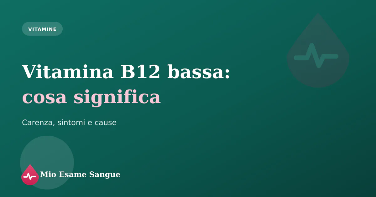 Provetta per la vitamina B12 accanto a un referto che mostra un valore basso